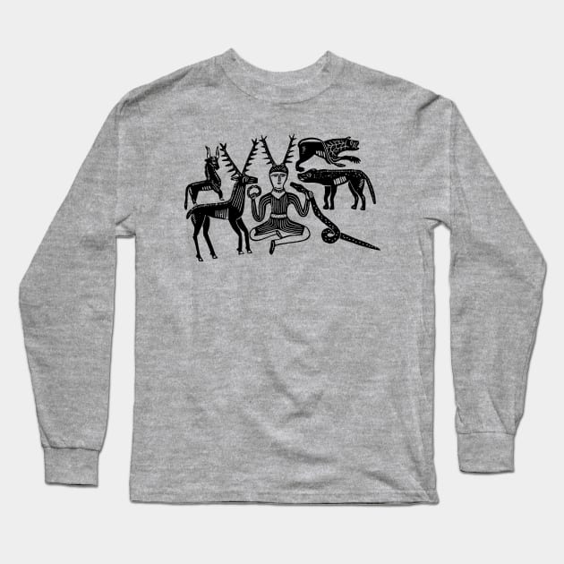 Cernunnos and Animals from the Gundestrup Cauldron (Black Ink Version) Long Sleeve T-Shirt by LaForma